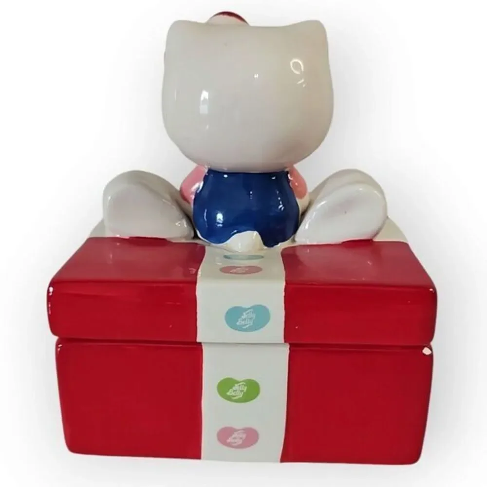 Hello Kitty Jelly Belly Candy Christmas Square Box Jar 5 1/2